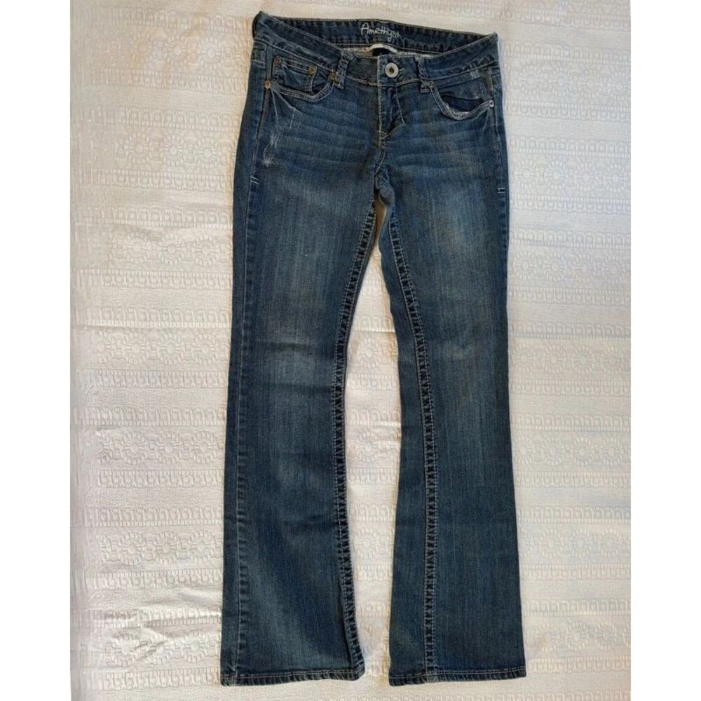 Amethyst Jeans Womens 5 Low Rise Bootcut Y2K Pocket Distressed Whiskered Denim